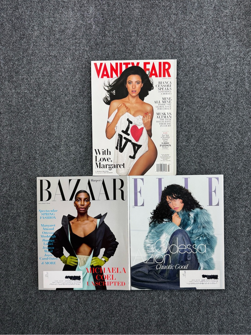 Lot Of 3 Fashion Magazines: Vanity Fair, Elle, Harpers Bazaar US March 2026